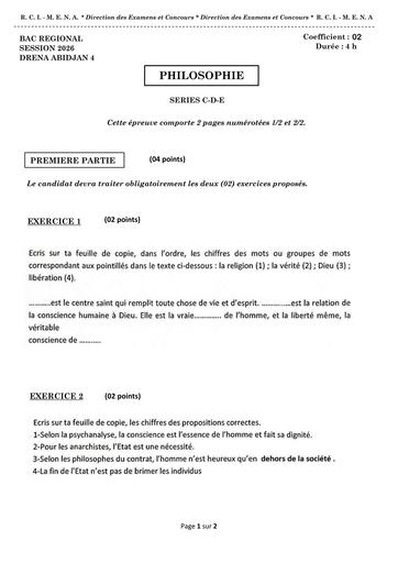 SUJET DE PHILO BAC BLAN 2026 SERIE CDE