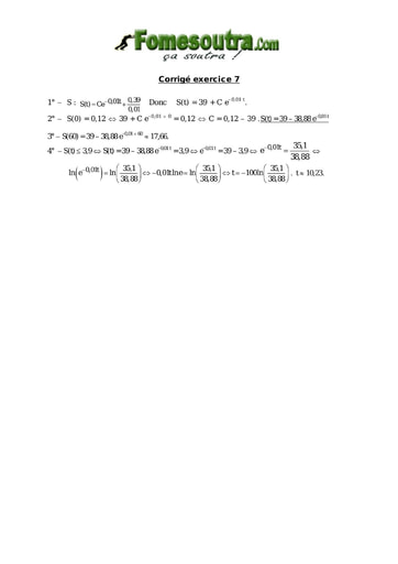 Corrigé TP 7 Equations différentielles 1er ordre - niveau Terminale Scientifique