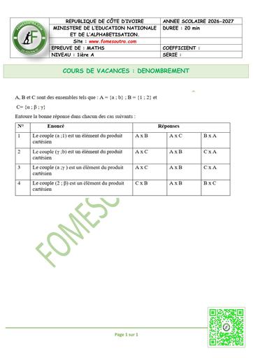 FICHE 2 MATHS 1ière A DENOMBREMENT by TEHUA