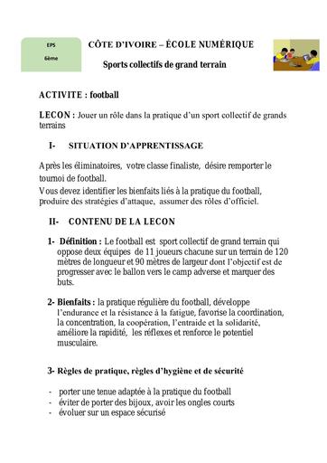 6ème EPS Léçon12 Jouer un rôle dans la pratique d’un sport collectif de grands terrains