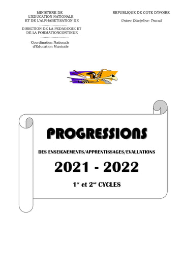 Progression Education Musicale de la Sixième à la Terminale année scolaire 2021-2022