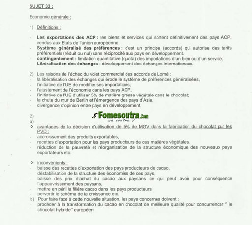 Corrigé Economie Générale portant sur les Accords de Lomé - BTS