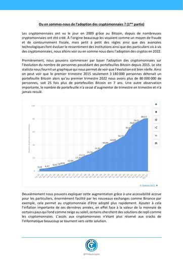 Ou en sommes nous de l’adoption des cryptomonnaies 1ère partie