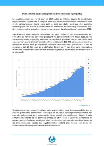 Ou en sommes nous de l’adoption des cryptomonnaies 1ère partie