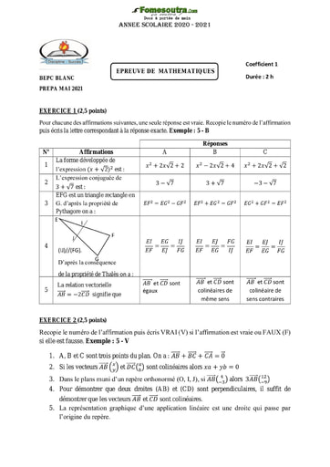 Devoir de Mathématiques niveau Troisième