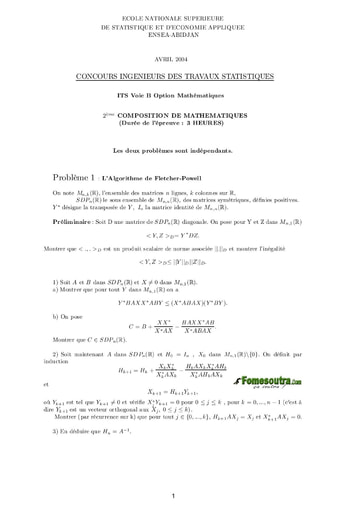 Sujet 2ème épreuve de maths ITS B option Maths 2004 (ENSEA)