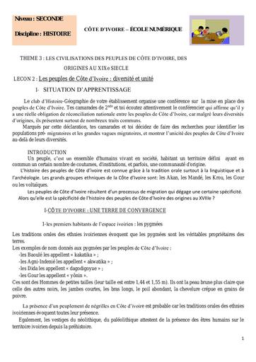 2nde H10 Les peuples de Côte dIvoire diversité et unité