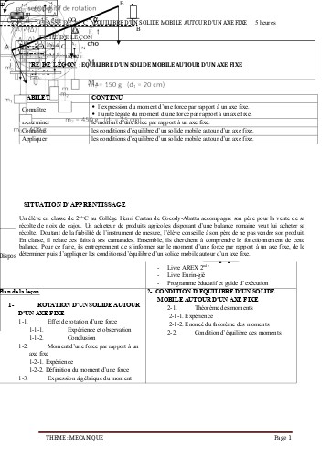 FICHE DE COURS PC 2nde C L4 Equilibre d'un solide mobile autour d'un axe fixe by TEHUA