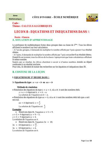 3e Maths 08 Equation et inéquation dans IR