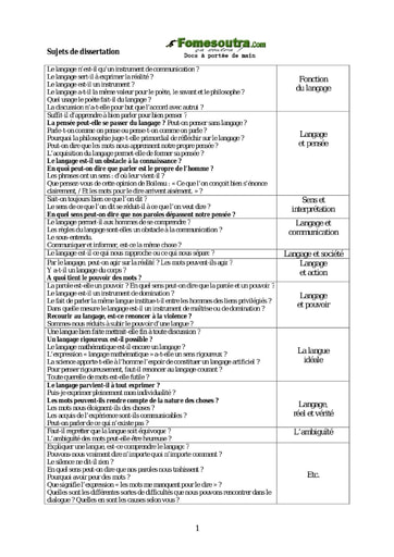 Sujets de dissertation de philo portant sur le Langage