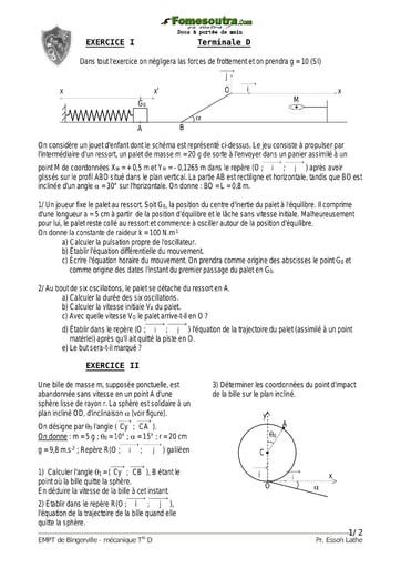 Devoir (22) Physique (Mécanique) niveau Terminale D - EMPT Bingerville