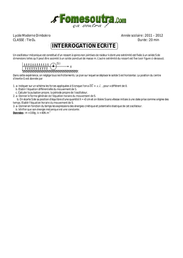 Interrogation 12 de Physique niveau Terminale D