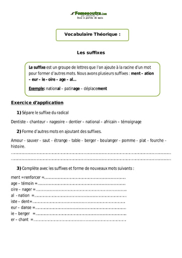 Les suffixes - Cours CM1