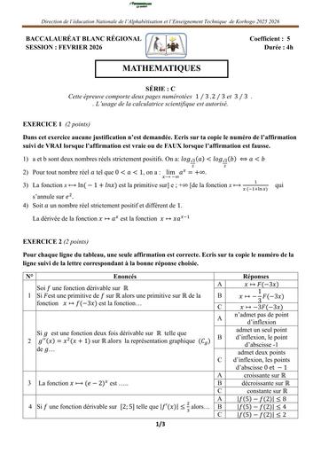 BAC BLANC 2026 DRENA KORHOGO SUJET MATHS SERIE C (SUJET) by TEHUA