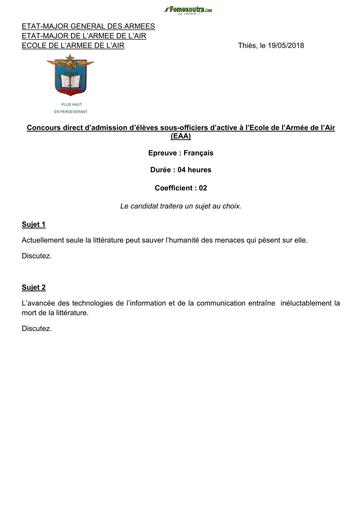 EPREUVE FRANCAIS CONCOURS SOUS OFFICIERS EAA 2018 by TEHUA