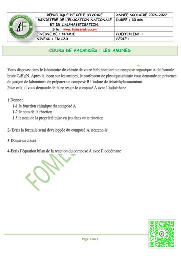 FICHE 2 chimie Tle C&D LES AMINES by TEHUA