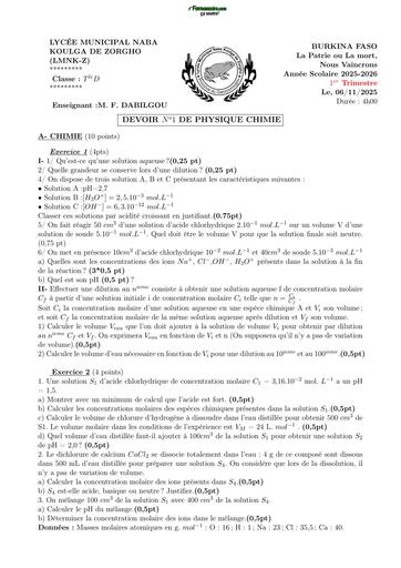 DEVOIR DE PC Tle D LYCEE NABA 2026 BY TEHUA