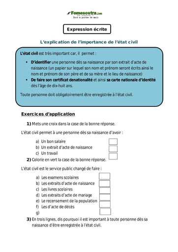 L’explication de l’importance de l’état civil - Cours CE1