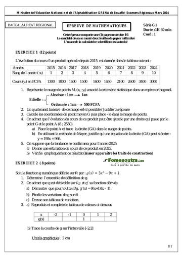 BAC REGIONAL Série G1 DRENA BOUAFLE 2024