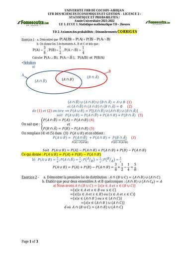 UFHB de cocody (Ax proba et denombrement) L2 CORRECTIONS TD2 2021 2022 by TEHUA
