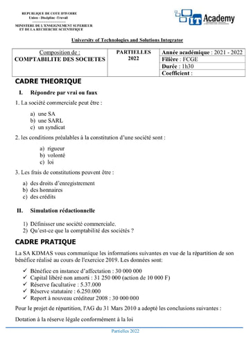 COMPO DE COMPTABILITE DES SOCIETES