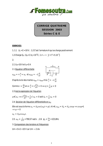 Corrigé de Physique-Chimie BAC C et E 2003