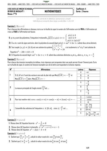 DEVOIR DE MATHS 1ière D DREN SOUBRE BY TEHUA