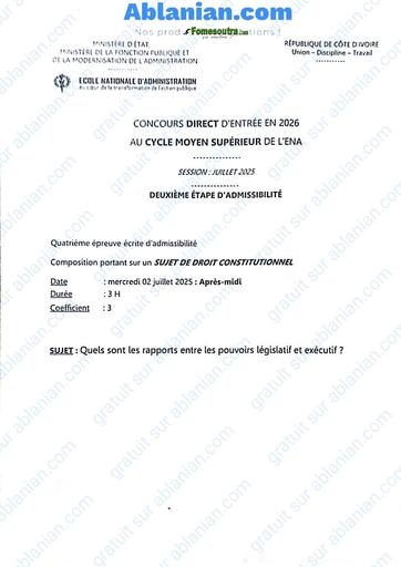 ENA SUJET CMS Droit constitutionnel 2nd TOUR 2026 by TEHUA
