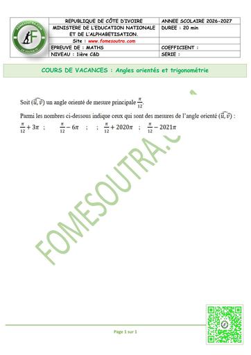 FICHE 2 MATHS 1ière C&D Angles orientés et trigonométrie by TEHUA