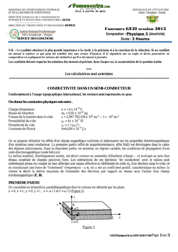 Sujet de Physique 3 concours GE2I 2014