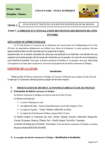 5ème H3 LOrigine et linstallation des peuples des régions de Côte dIvoire