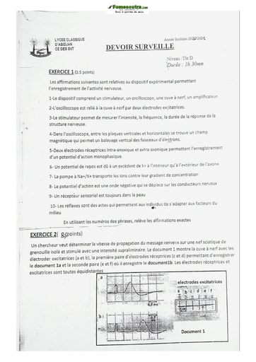 Sujet de SVT Terminale D Lycée Classique Abidjan 2021