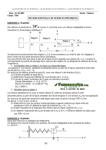 Devoir 8 Physique-Chimie niveau Terminale D lycée moderne Dimbokro