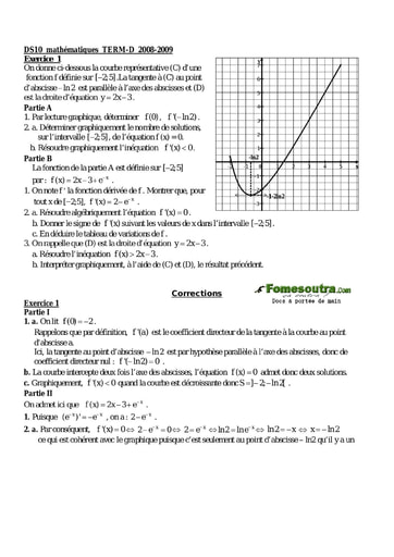 Devoir corrigé (26) de maths niveau Terminale D