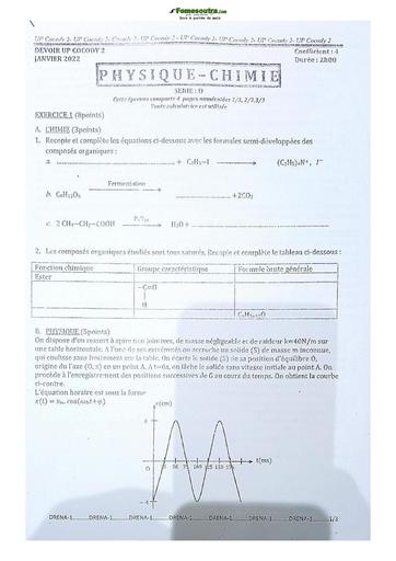 Sujet de Physique-Chimie Terminale D Lycée Classique Abidjan 2022