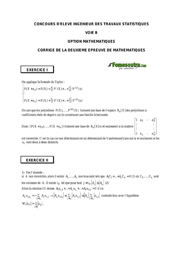 Corrigé 2ème épreuve de maths ITS B option Maths 2000 (ENSEA)