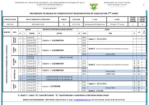 REGLEMENTATION BT AQUA  3ème ANNEE