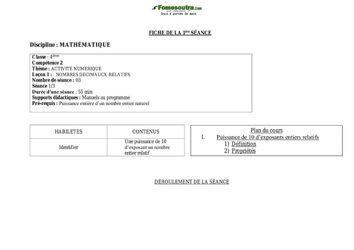 Cours APC Mathématiques niveau 4eme