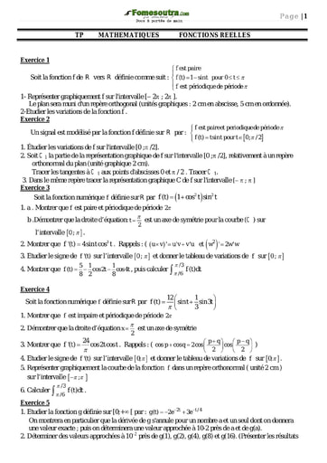 Sujet corrigé Fonction Réelles (2) - Maths BTS