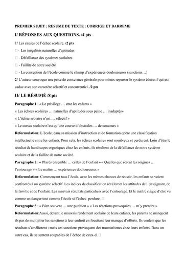 Bac blanc 2026 Français série ABCD barème Drena Abidjan 4 By Tehua