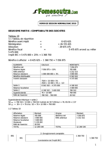 Corrigé d'étude de cas BAC G2 2010