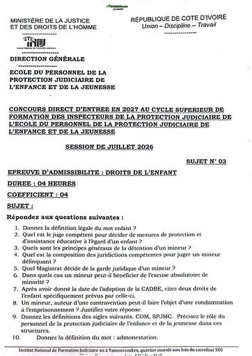 Concours Direct INFJ 2026 CS droits de l'enfant sujet 3 by TEHUA