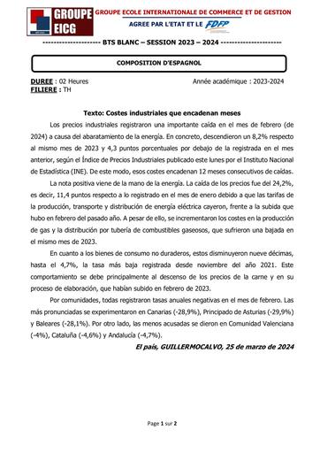 COMPOSITION LV2 D’ESPAGNOL - SUJET BTS TH