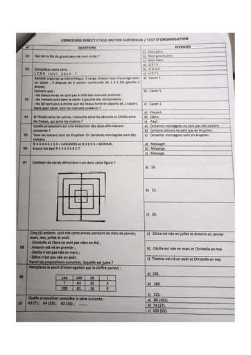 Cycle moyen superieur test d'organisation