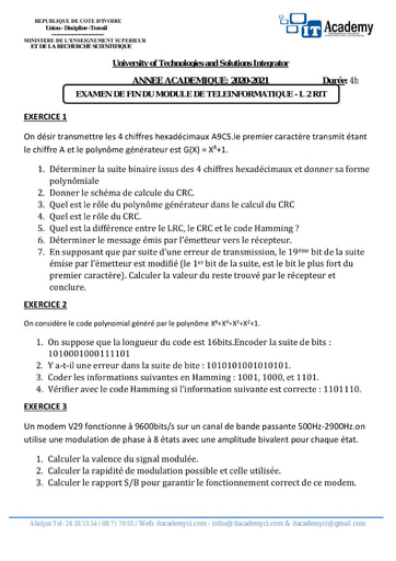 EXAMEN DE TELEINFORMATIQUE RIT 2