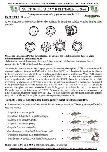 Sujet 06 prepa BAC D ELITE RENFO 2024 SVT by Tehua