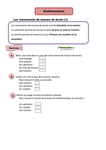 Les instruments de mesure de durée (1) - Cours CE1