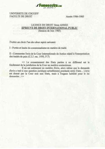 Corrigé de l'épreuve de Droit International Public 1985