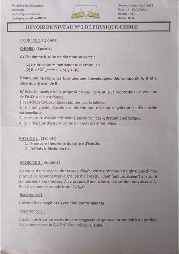 Devoir de Pc N°2 Tle D C les As abobo by Tehua