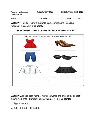 Devoir Anglais niveau 6ième by Tehua